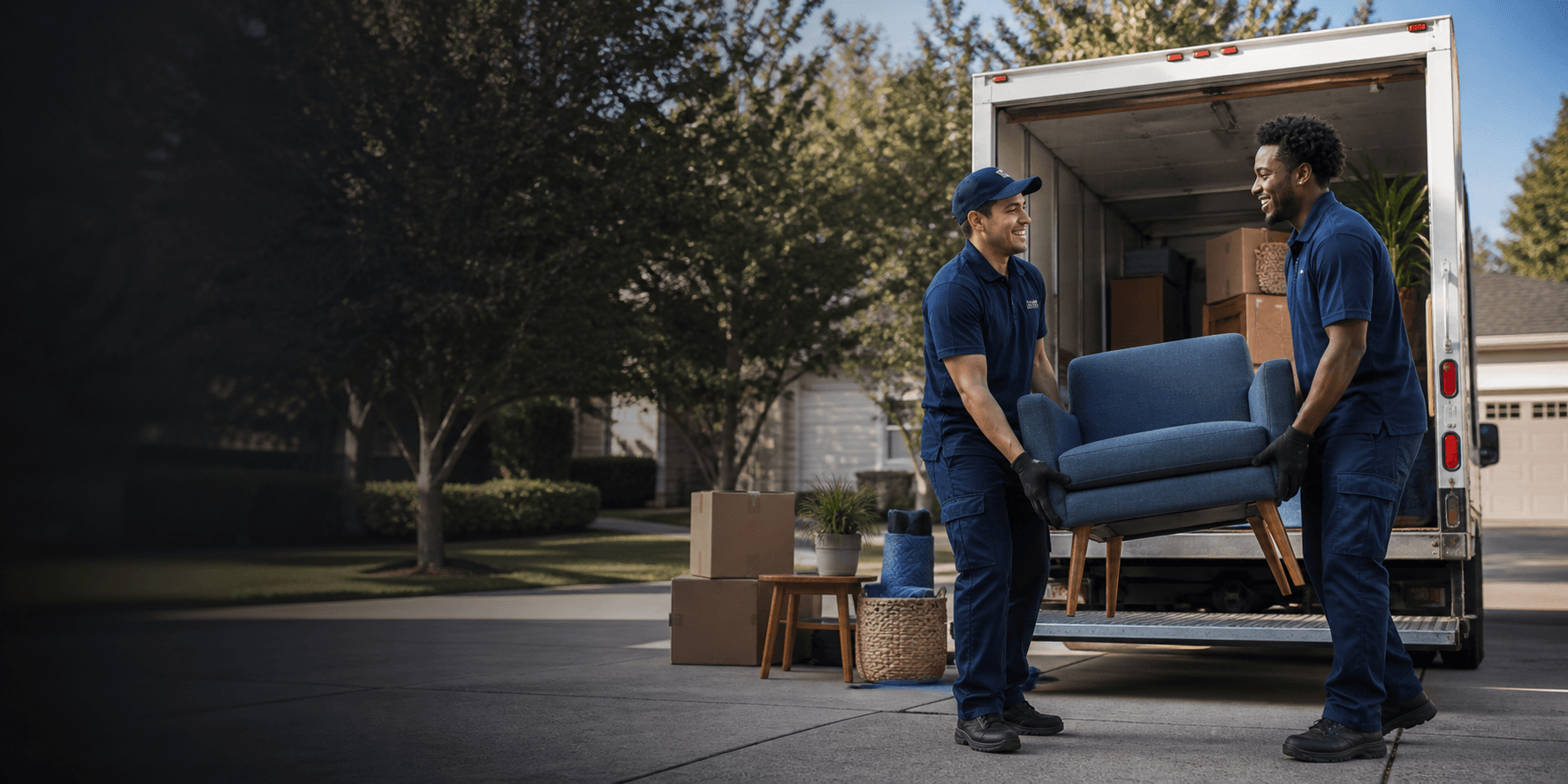 A professional junk removal crew loading furniture into a truck